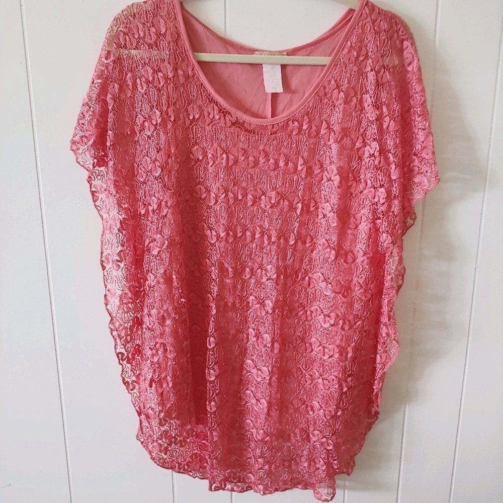 Coral Dolman Sleeve Lace Top XL